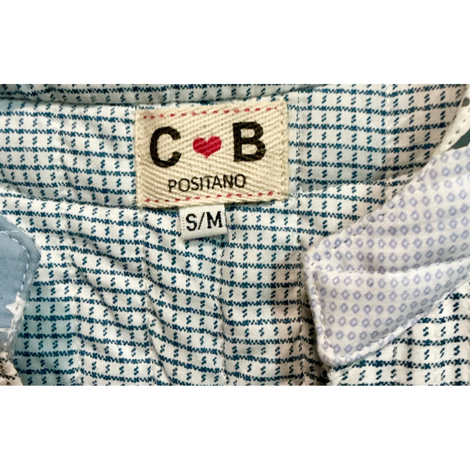 Cb Positano Upcycled Quilted Patchwork Vest Blue White Gingham Toile S/M Rare — image 3 of 5